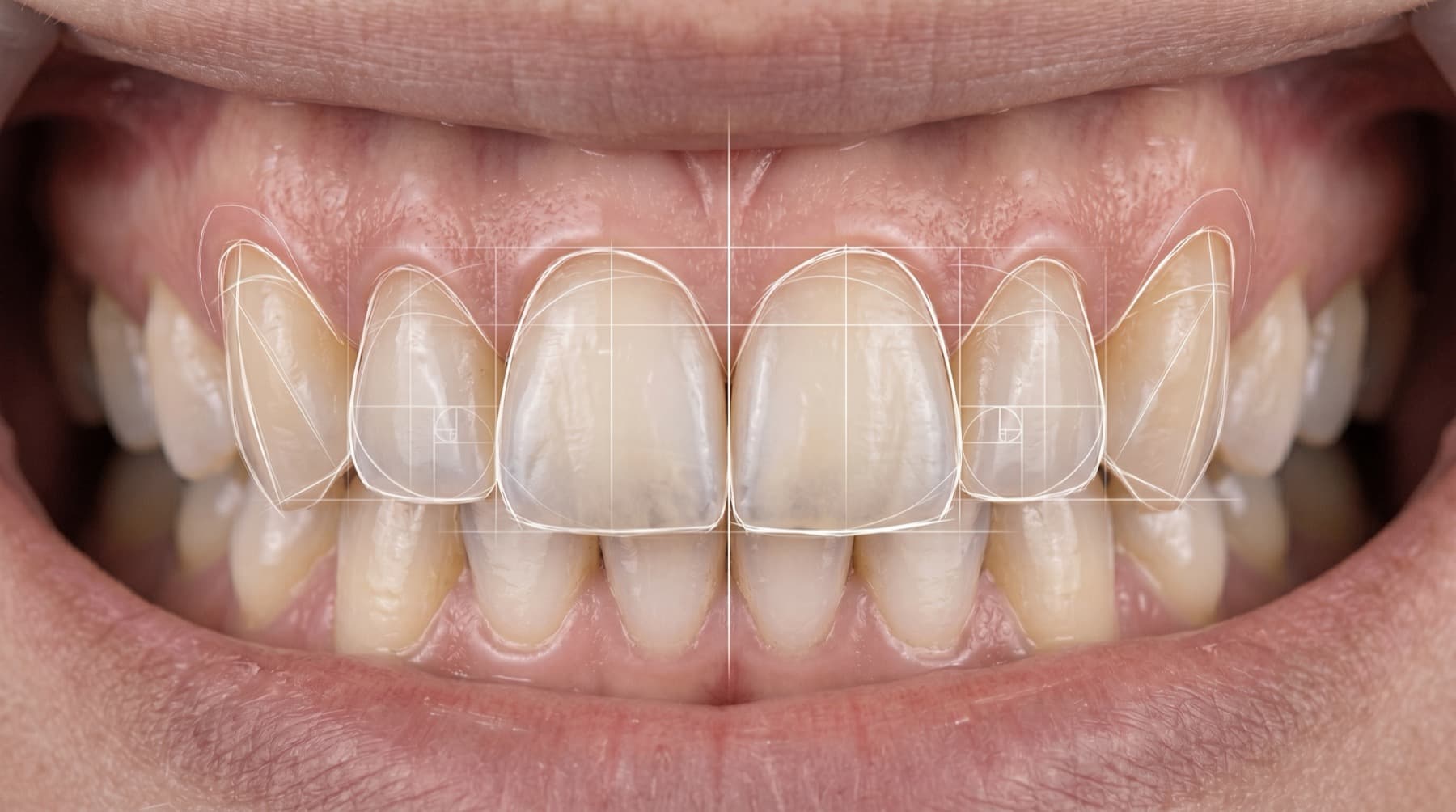 Planificación de proporciones dentales con guías digitales sobre incisivos